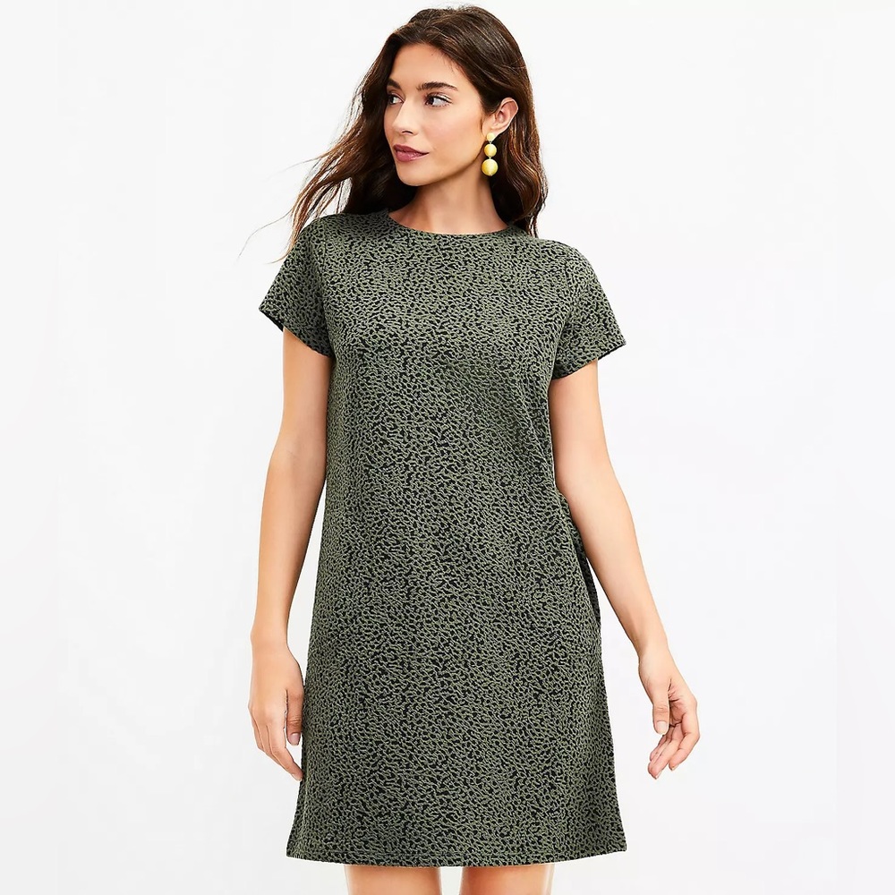 Petite Jacquard Pocket Tee Dress in Soft Moss